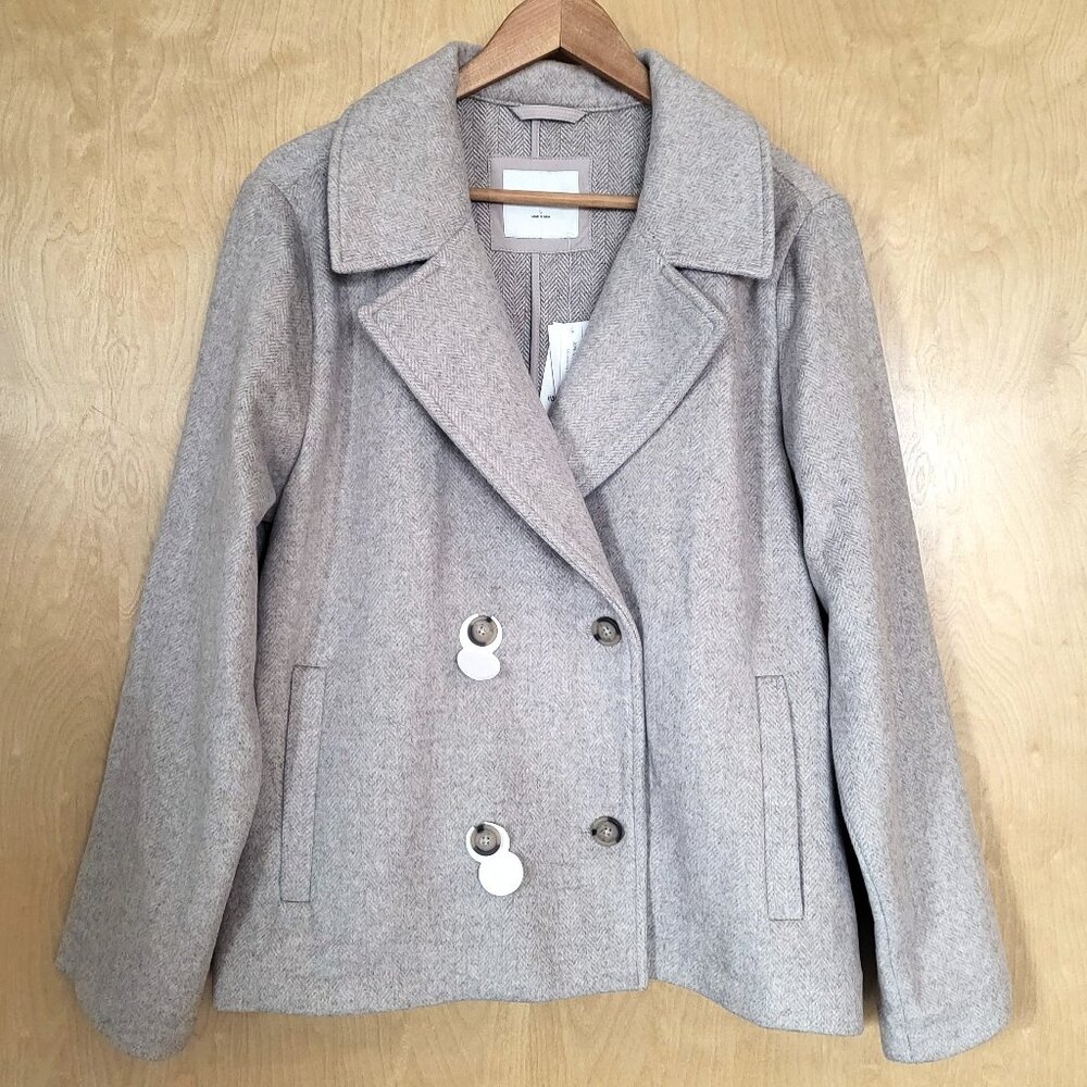 Hollister Wool Blend Pea Coat Oatmeal Natural Size Large